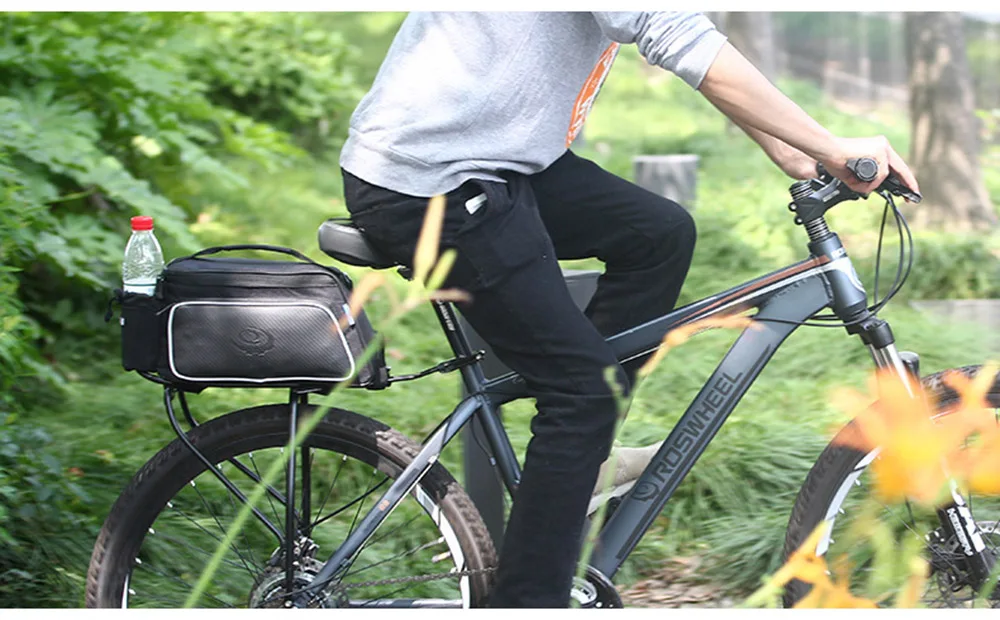 10L Bicycle Rear Rack Bag Carbon Fiber Leather Bike Rear Seat Pannier Large Capacity Cycling Rack Cargo Bags Pouch BC0142 (1)