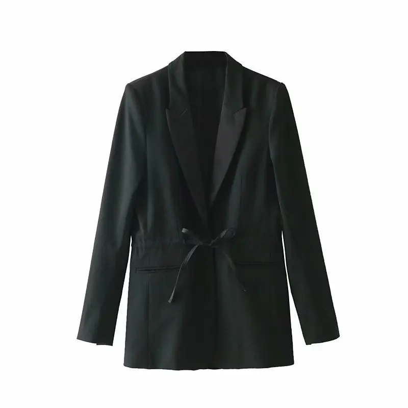 

2018 Autumn And Winter New Style Western Style Drawstring Waist Hugging Mid-length Suit WOMEN'S Coat