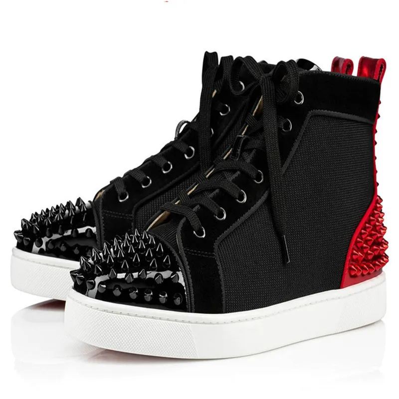 

2019 Autumn New Casual Shoes Men Mesh Breathable Patchwork Flats Masculine Head&Back Spikes Mixed Color High Top Leisure shoes