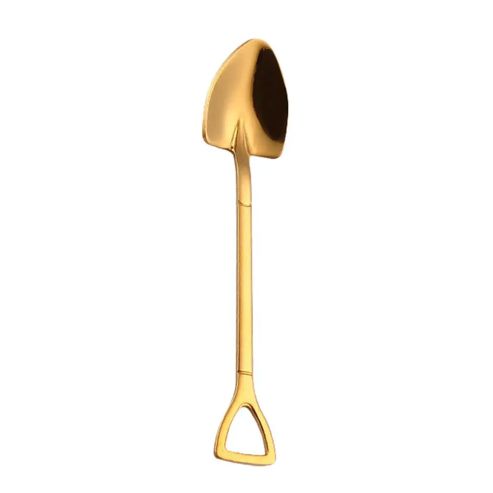 Gold-Spoon Креативная ложка из нержавеющей стали в форме лопаты, вилка, цветная посуда из розового золота, длинная ручка, ложка для чая и кофе, ложка для перемешивания - Цвет: Gold-Spoon