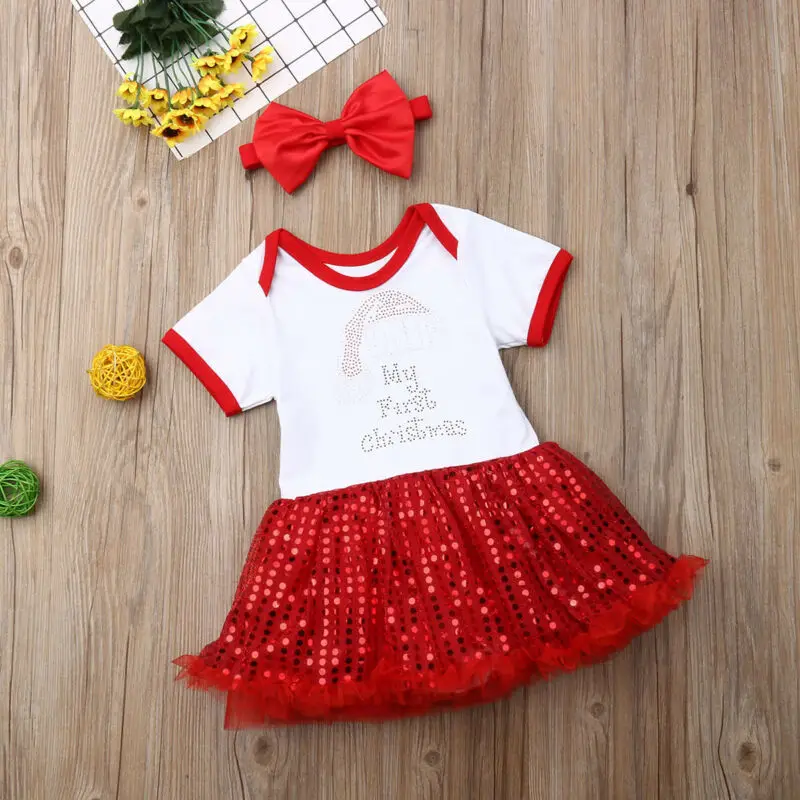 

0-24 months Christmas Romper Newborn Toddler Baby Girl Clothes Letter Prints Romper Dress Outfit Sunsuit Clothes