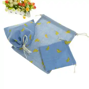 

1Pcs 3Sizes Drawstring Bags Cotton Blue Banana Pouch Cartoon Candy Small Bags