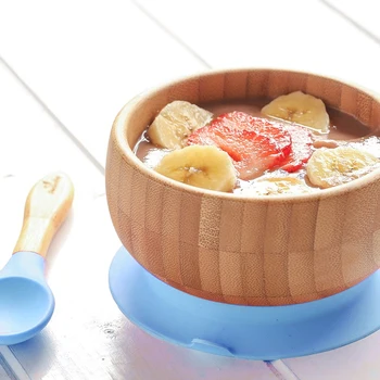 

Baby Feeding Bowl Spoon Food Tableware Kids Wooden Training Plate Silicone Suction Cup Removable Children's Learning Dishes