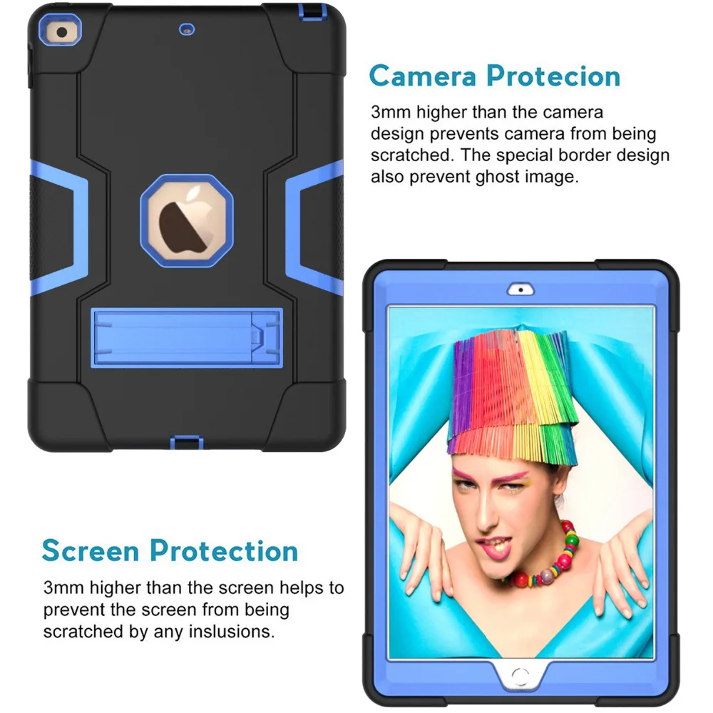 Tablet Cover For iPad 10.2 Case,3-Layer Shockproof Armor PC Kickstand Protective Cover For iPad 10.2 Case 7th Generati