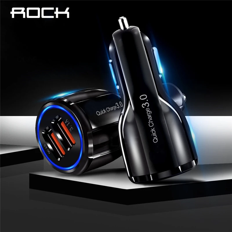 ROCK QC 3 0 USB Автомобильное зарядное устройство Quick Charge 2 порта двойное быстрое