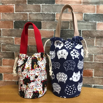 

Japanese-style Drawstring Round Insulation Barrel Lunch Box Bag Tote Bag Student Lunch Bag Stew Pot Cup Bag Tote Bag