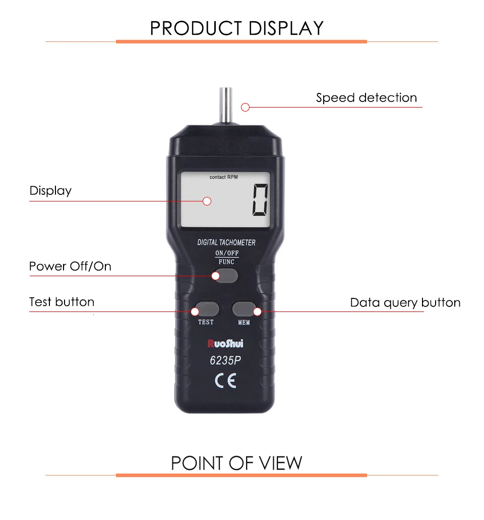 RuoShui VC6235P цифровой контактный автоматический тахометр, лазерный измеритель скорости, измеритель скорости для мотоцикла, Бесконтактный такометр