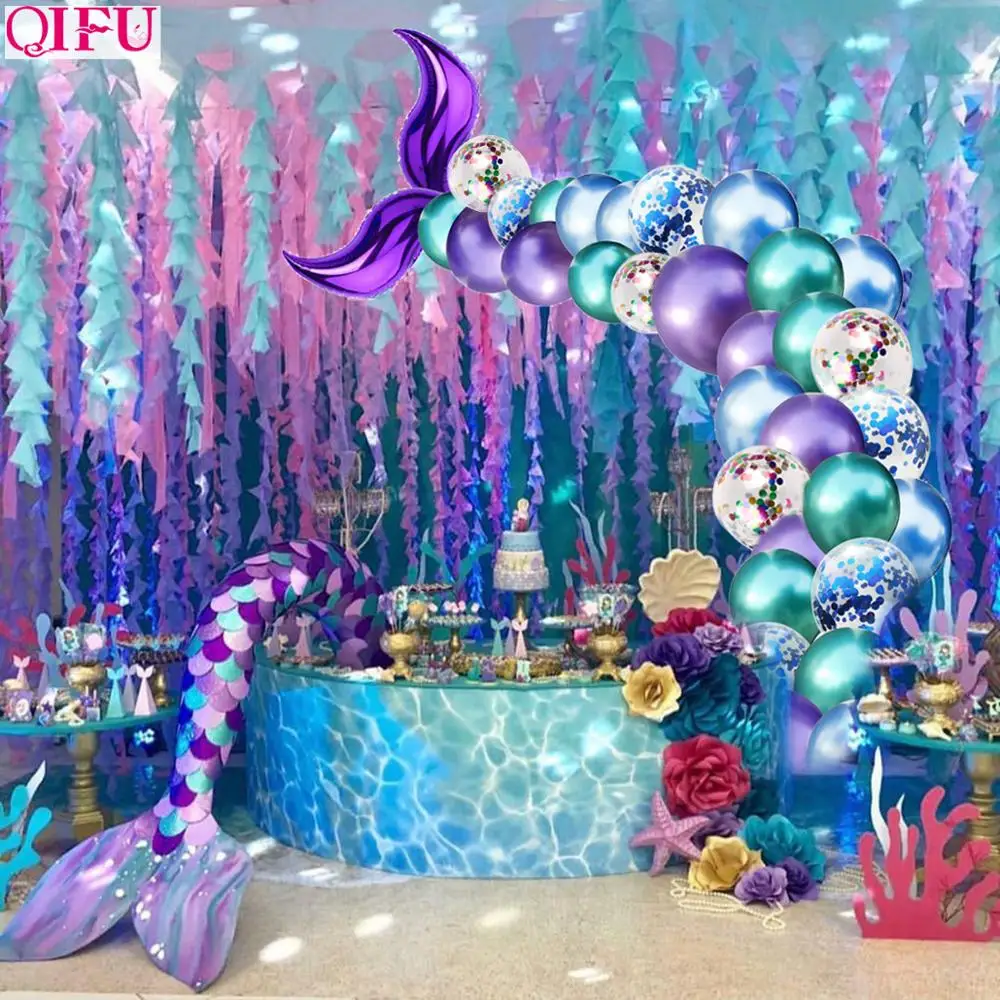 QIFU 44 шт. шары из латекса цвета металлик с хвостом русалки вечерние поставки Русалочки декор для вечеринки в честь Дня рождения Свадебный декор