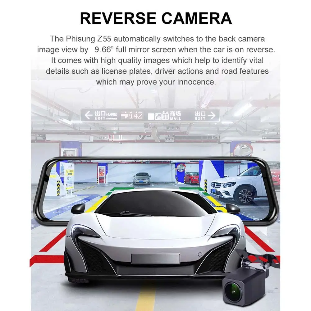 Ai-Z55 Touch Screen 4G Dual Lens Dash Cam Rearview Mirror & GPS Navigator
