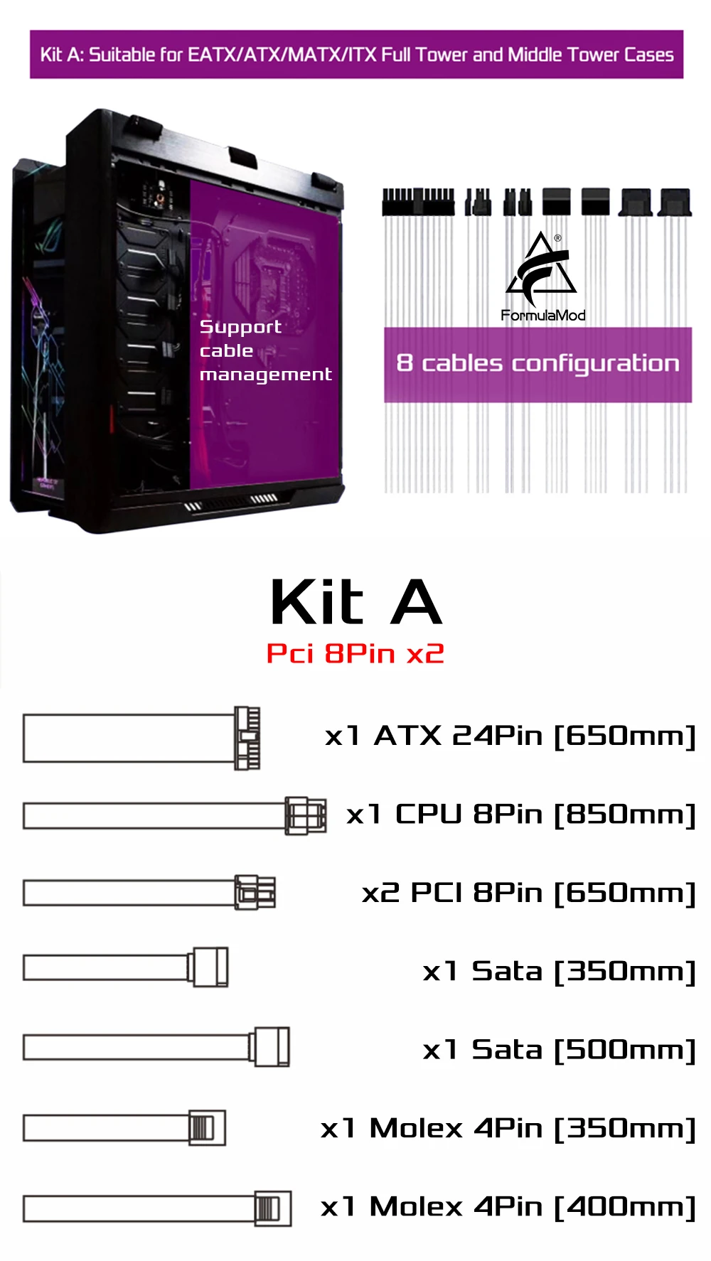 Formulamodコルセア完全モジュラーpsuケーブルキット、18AWG、コルセア用モジュラーpsu、fm-bzmzくださいチェック互換性]