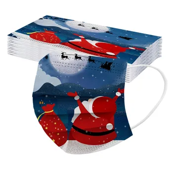 

20pc Christmas Adult's Mask Cartoons Face Masks 3 Layer Ear Loop Disposable Mouth Mask Fabric Dustproof Mask Christmas Masques