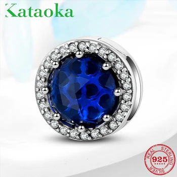 

100% 925 Sterling Silver Blue Zircon Clips Beads Fit Original Reflection Bracelet Fine Jewelry Making 2019