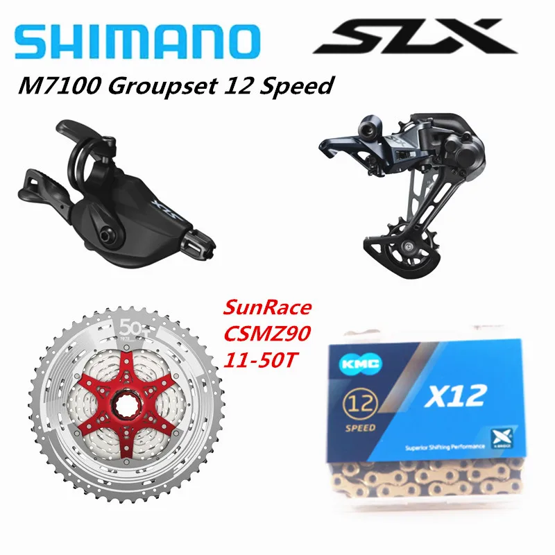 KMCblack gold SHIMANO DEORE SLX M7100 Groupset MTB Mountain Bike 1x12-Speed 11-50T SL+RD+CSMZ90+KMCX12/CN-M7100 M7100 Shifter Rear Derailleur - Цвет: KMCblack gold