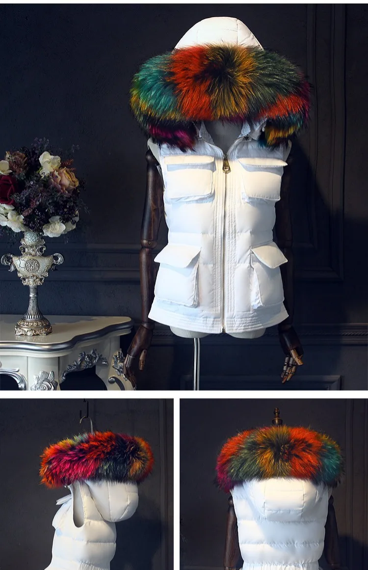 Зимняя куртка женские пуховики жилет Женская Корейская версия, большой меховой воротник, короткий, легкий жилет