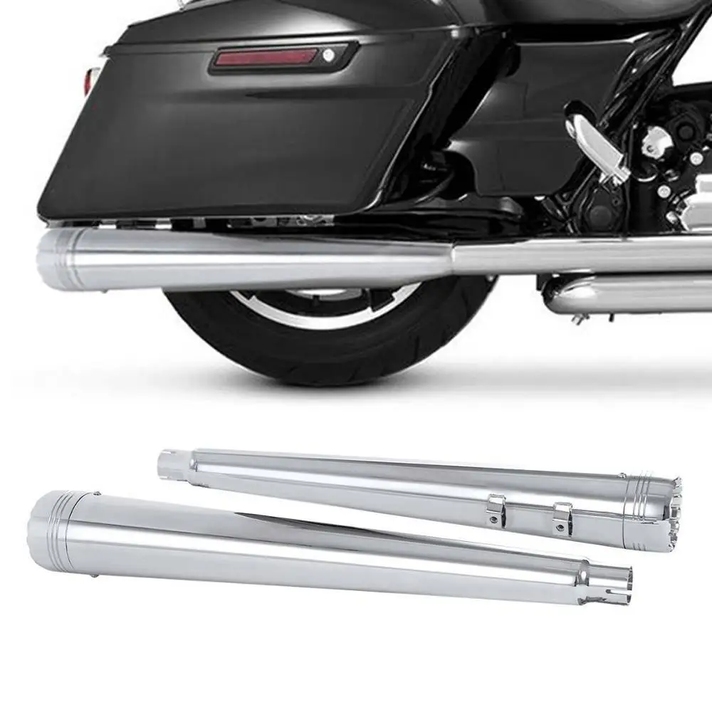 МОТОЦИКЛ хром 4 ''мегафон Слип на двойной выхлопной трубе для Harley Touring Road King Street Electra Glide 95-16 15 14 13 12 11