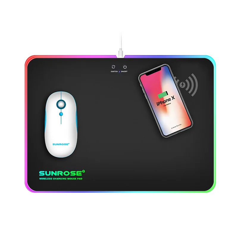 Goedkoop LED RGB Draadloze Oplader Mousepad 10W Voor QI Stardand Gaming Optics Muis Mat Bureau Computer Notebook Laptop Anti  Slip