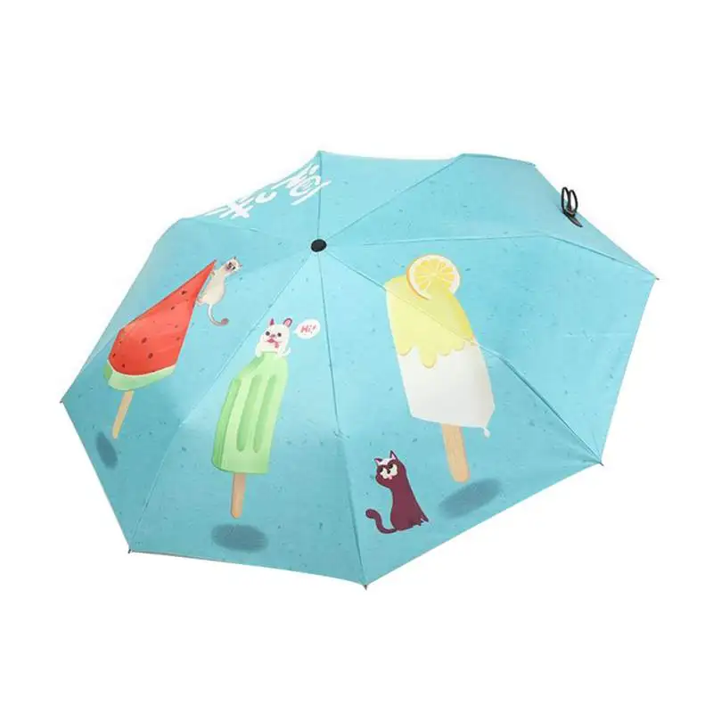 Automatic Umbrella Rain And Rain Dual-Use Black Plastic Cartoon Cute Sun Umbrella Creative Three-Fold Durable Umbrella