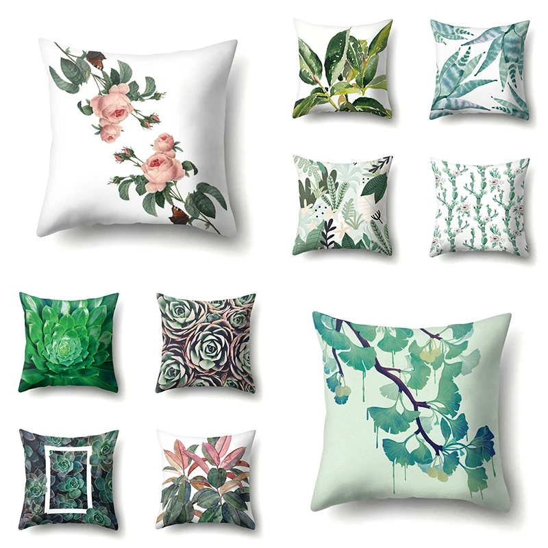 

Plants Printed Fresh Ginkgo Leaf Cushion Cover 45x45cm Polyester Aloe Throw Pillow Covers Succulent Plant Pillows Flower Pillow