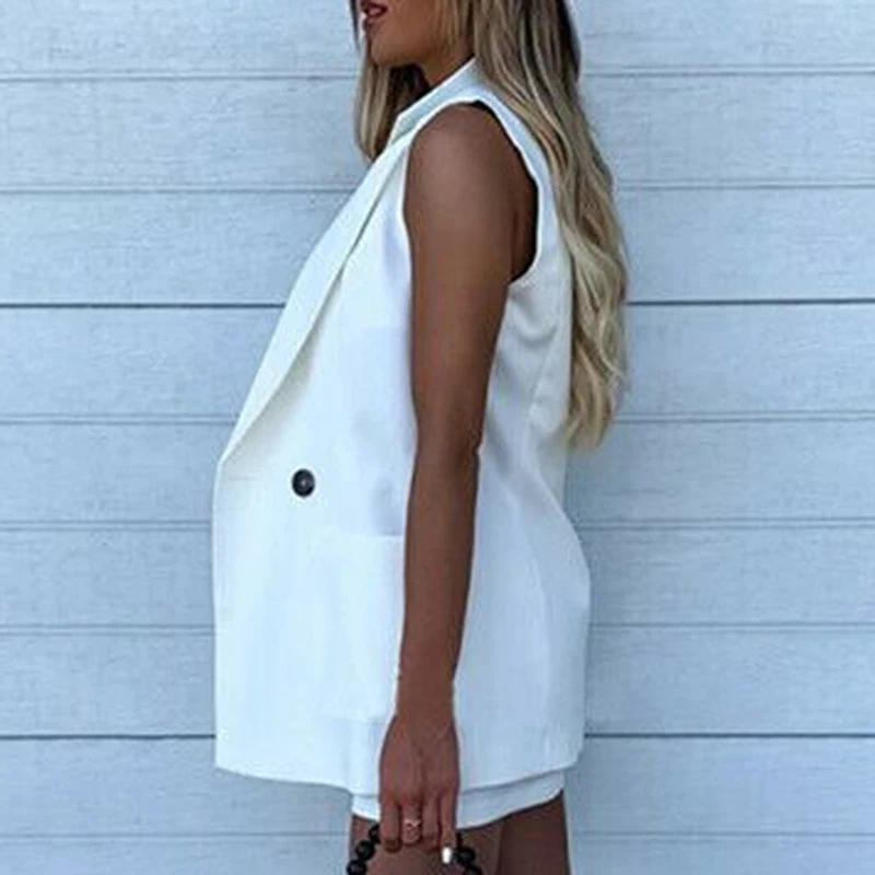 plus size pant suits Women Two-Piece Suit Waistcoat And Shorts Set Solid Color Vest Coat Single Button Yellow Sleeveless Blazers With Shorts Suit sweat suits women