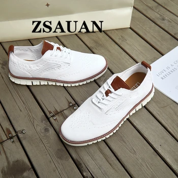 

ZSAUAN Dropshipping Men Red White Daily Casual Sneakers Summer Breathable Mesh Men Lace-up Shoes Soft Comfortable Loafer