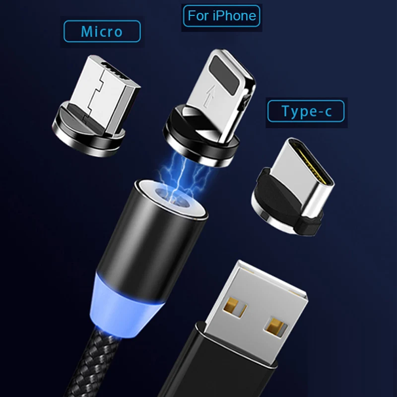 Магнитный usb кабель Garas 3 в 1 зарядный Type C/Mirco магнитный для зарядки android micro