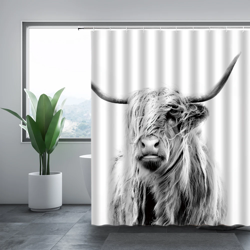 Моющаяся шторка для душа Highland Cow водонепроницаемая тканевая занавеска С 3D