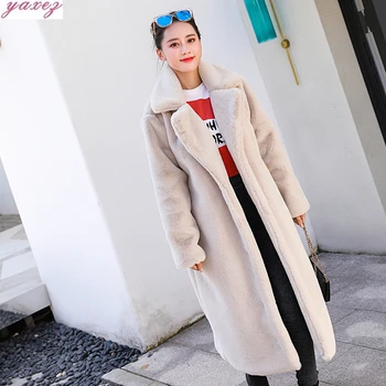 

Women 2019 Winter High Quality Faux Rabbit Fur Coat Luxury Long thick Coat Loose Overcoat Thick Warm Plus Size Female Plush Coat