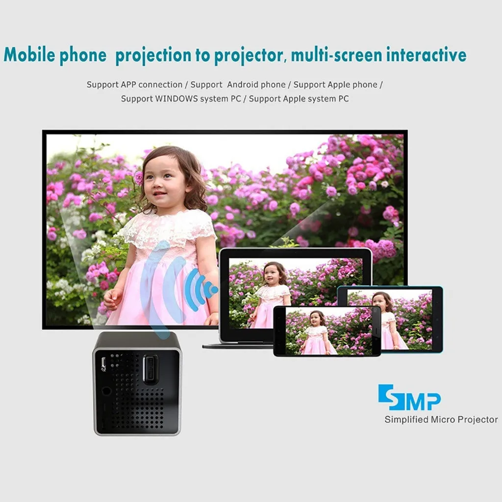20 Мини WiFi 40 люмен 1080p медиа проектор Встроенный динамик батарея Видео Мультимедиа домашний бизнес P1S WiFi проектор обновление