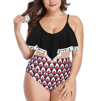 

Women Ruffle Hem Bikini Set Strap Tops High Waist Briefs Summer Beachwear Swimsuit Plus Size FS99