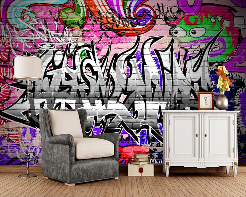 Papel デ Parede Grafite Urbano Estilo ヒップホップ抽象 3d 壁紙 リビングルームのソファテレビの壁の寝室レストランバー壁画 壁紙 Aliexpress