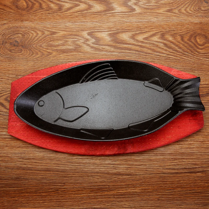 Chinese cast iron rectangular thickened plate roasting tray roast fish barbecue dish round steak Japanese teppanyaki BBQ
