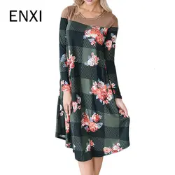 ENXI геометрический с цветочным принтом Беременность платье с Санта-Клаусом платье с длинными рукавами с принтом снеговика платье для