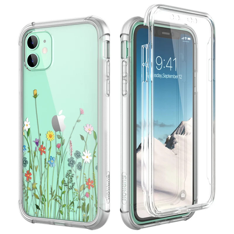 Прозрачный жесткий чехол с цветами для iphone 11 Pro Max силиконовый красивый телефона
