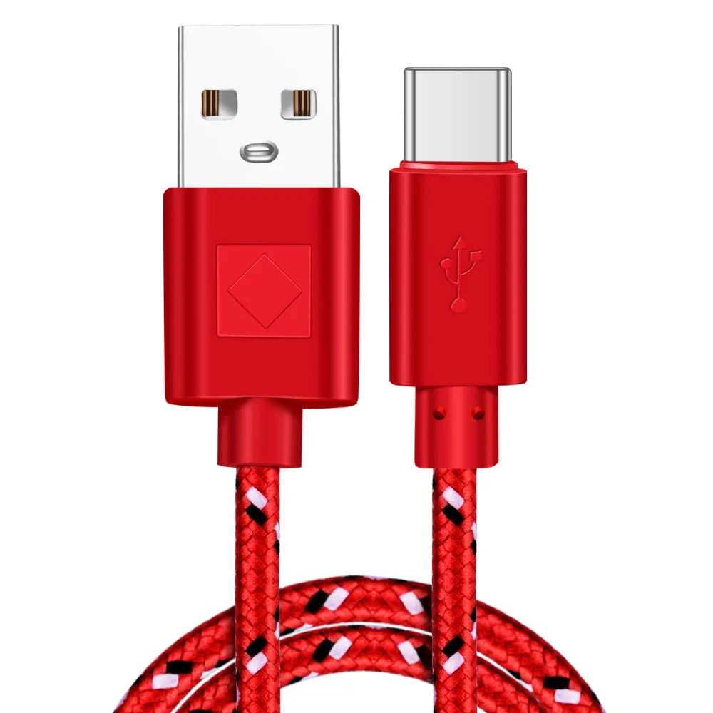 Кабель usb type-C с нейлоновой оплеткой 1 м 2 м 3M кабель USB C для быстрой зарядки и синхронизации данных для samsung S9 S10 S8 huawei Xiaomi Mi 9 UsbC type-c - Цвет: Красный