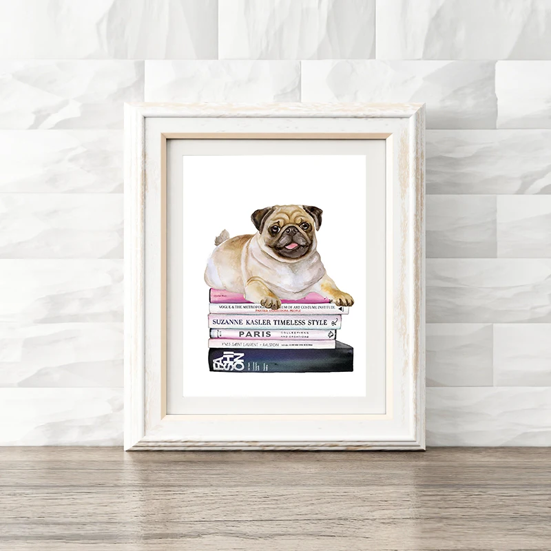 Fashion-Art-Books-Stack-Canvas-Painting-Pug-Wall-Picture-Nordic-Posters-and-Prints-for-Living-Room (1)