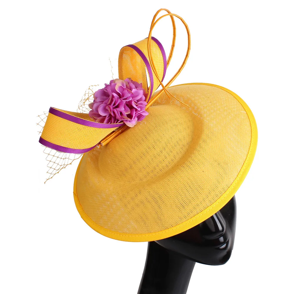 Women Ladies Yellow Flower Fascinator Hat Wedding Bride Veils Headpiece Fashion Headwear On Hair Clip Or Headband Hair Accessory referee props soccer kit accessory uniform polyester cards and flags yellow red