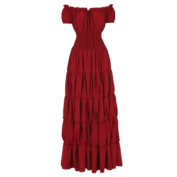 

Women Medieval Renaissance Dress Boho Petticoat Short Sleeve Dress Waist Mid-Calf Retro Dress Costume