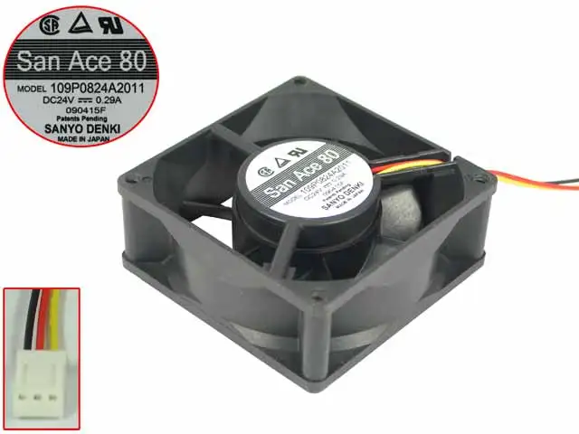 

3-проводной вентилятор для охлаждения сервера Sanyo Denki 109P0824A2011 DC 24V 0.29A 80x80x32 мм