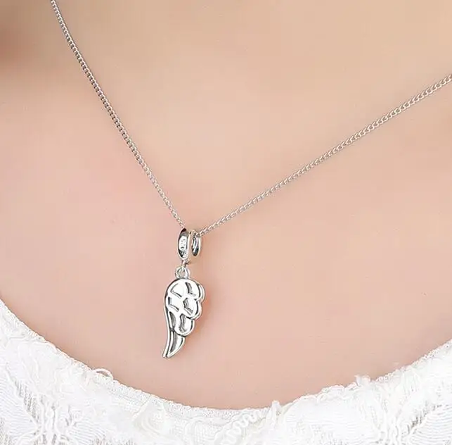 charm with necklace Сан. Дамы бренд Крылья Ангела 925 стерлингового серебра Подвески кулон ожерелье DIY Ювелирные изделия Свадебные S925 ювелирные изделия Новые - Цвет камня: charm with necklace