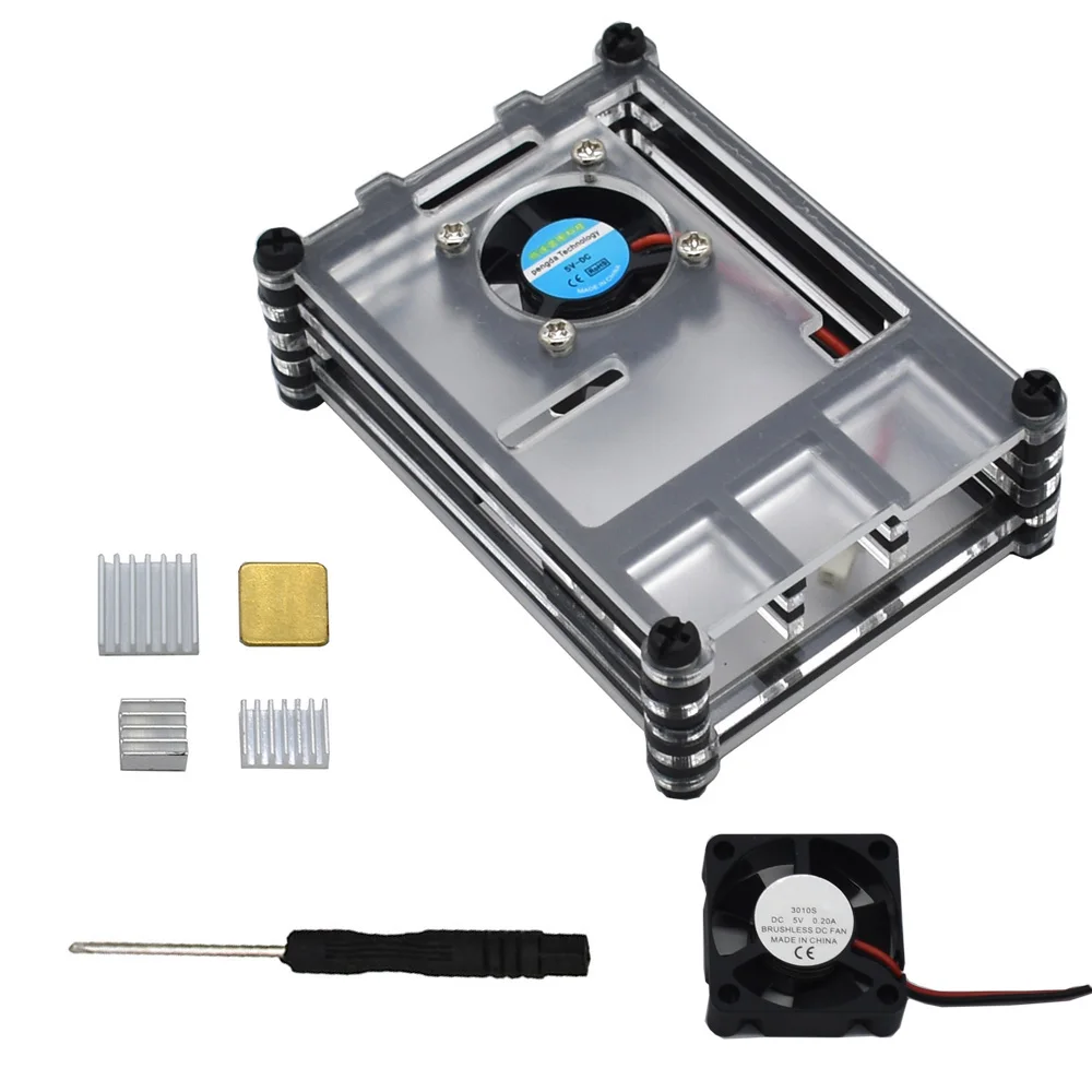 Acrylic Clear Case Shell with Cooling Fan Heat Sinks for Raspberry Pi 4 Model B Transparent 2