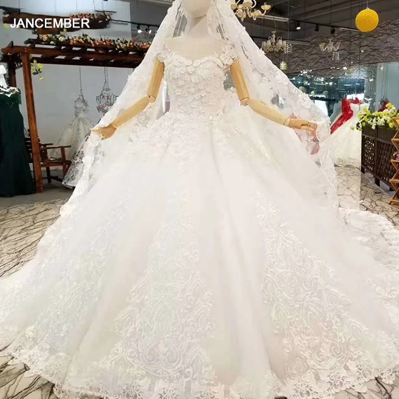 LS860540 свадебное платье цвета слоновой кости с коротким рукавом и круглым вырезом
