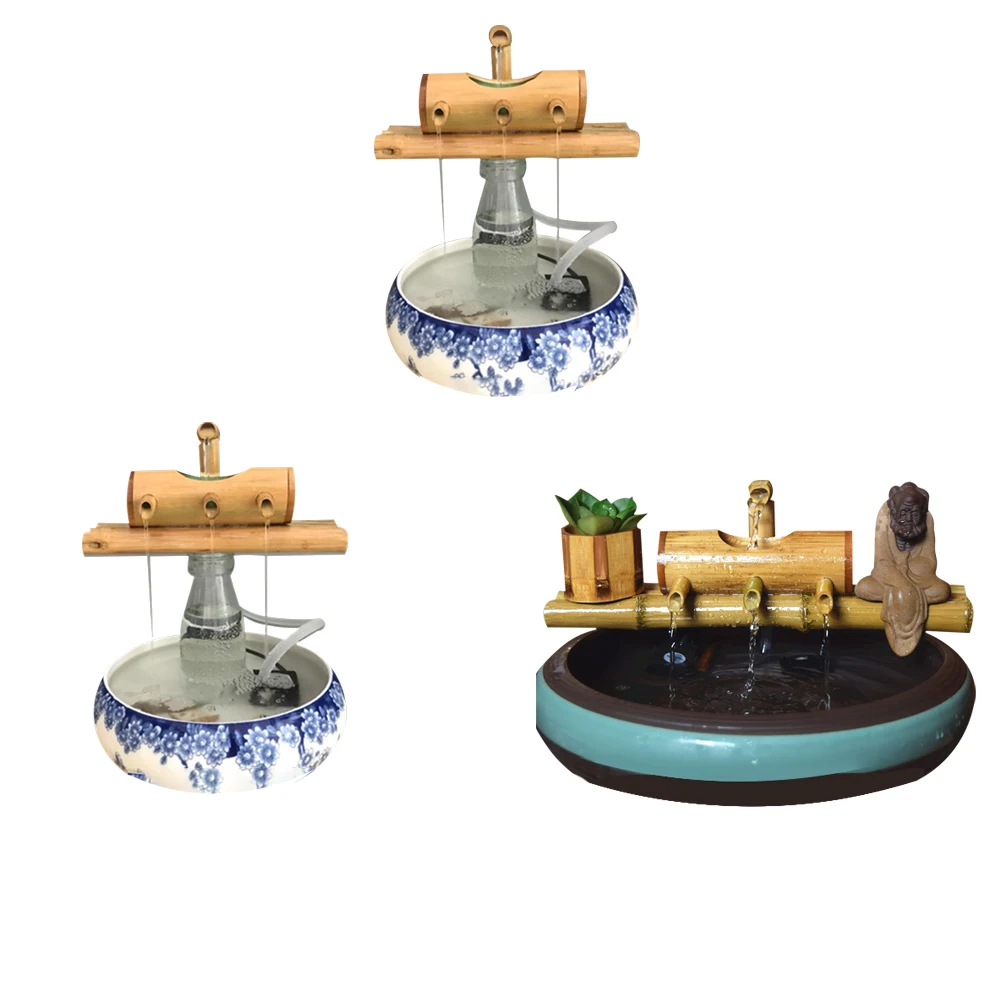 Бамбуковый аквариум рециркуляция воды Фэн-шуй украшения трубки фонтан воды камень корыто фильтр офисная мебель для рабочего стола