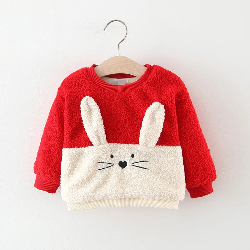 

Baby Girls Clothes Autumn Plus Velvet Thicken Warm Tops Cartoon Rabbit Hooded Sweatshirt Kids Casual Sportswear Kids Boy Clothes