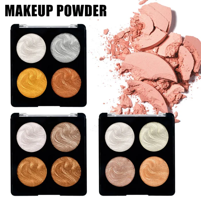 4 Colors Makeup Highlighter Powder Palette Brighten Skin Glitter Stereo Highlighter Concealer QRD88