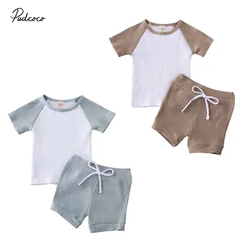 

2020 Toddler Kids Baby Boy Girl Clothes Set Summer Short Sleeve Round Neck Patchwork T-shirt Tops Shorts Clothing 2PCs Outfits