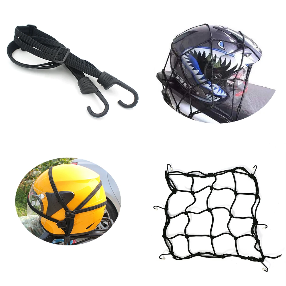 Universal Motorcycle Luggage Net 2/6 Hooks Black Motorcycle Helmet Belt Fixed Strap Elastic Rope Motorbike Helmet Mesh