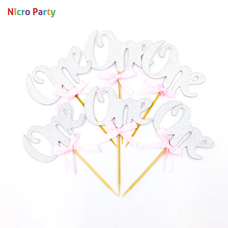 

Nicro 10/6 pcs/lot Glitter Paper 1st Birthday 1 One Year Cupcake Toppers First Party Decorations Baby Boy Girl Supplies #CDS25