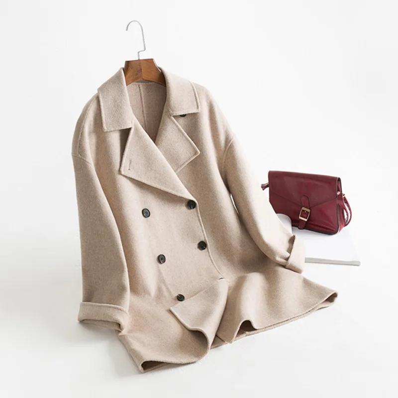 beige Casual Fashion Korean Cashmere Coat Commute Frosty Style Oversized Coat Double-breasted Loose Thicken New Winter Wool Coat - Цвет: beige
