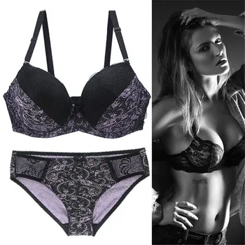 

Sexy Women's Underwear Set Push Up Black Bra Set Brassiere Women Lingerie Set Plus Size Sexy Lace Bra And Panty Sets Large Cup