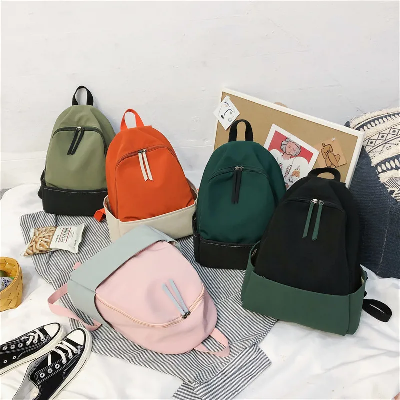 DALFR Ladies Canvas Backpack Stitching Large Capacity High Quality Student Casual Wild Travel Backpack Girls Zipper Schoolbag
